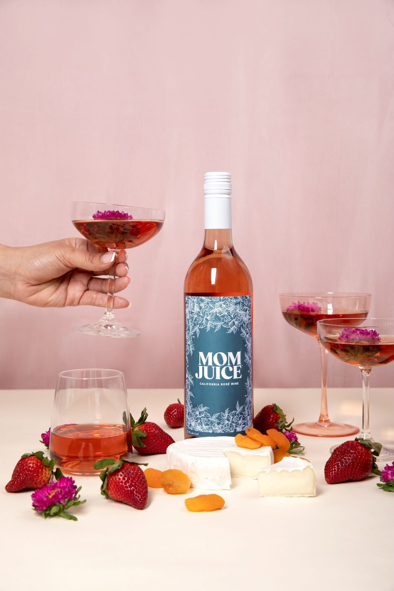 Mom Juice Rosé Styled Image with Food