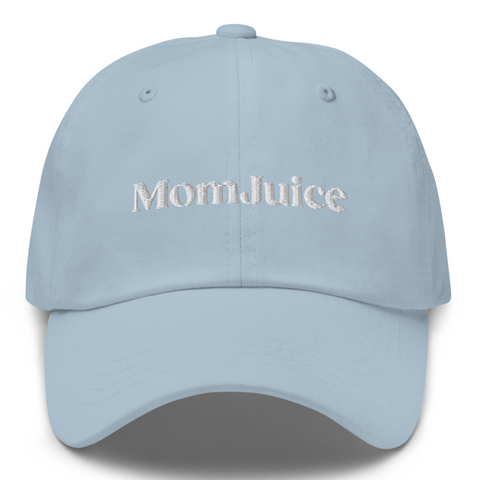 Light blue cap with 'MomJuice' text on a white background