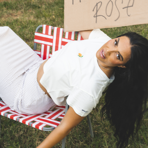 Cream Cropped Tee with Embroidered Lemon