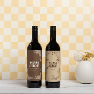 Mom Juice Cabernet Sauvignon and Red Blend on a checkered background